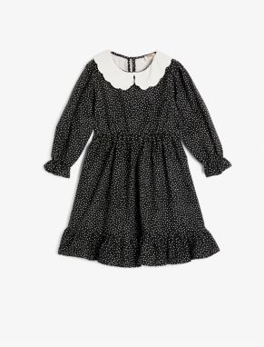 Koton Polka Dot Dress Long Sleeve Baby Collar Ruffle Detailed Gathered