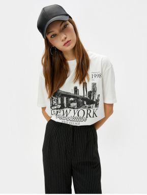 Koton New York T-Shirt City Themed Comfort Fit Cotton Short Sleeve Crew Neck