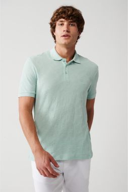 Avva Men's Mint Green 100% Cotton 3-Button Polo Neck Ribbed Regular Fit T-shirt