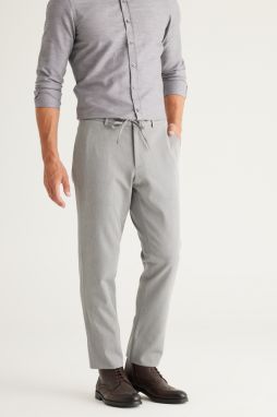 ALTINYILDIZ CLASSICS Men's Light Gray Slim Fit Narrow Cut Tie Waist Flexible Trousers