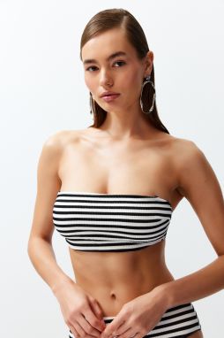 Trendyol Black-White Striped Strapless Textured Hipster Bikini Top