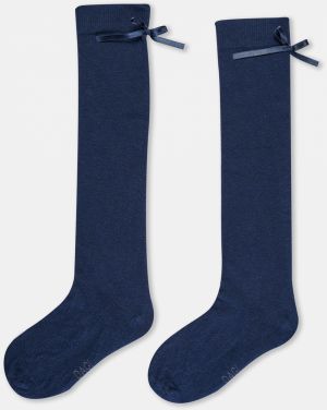 Dagi Navy Blue Girls' Bow Knee High Socks