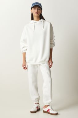 Happiness İstanbul Women's White Hooded Raised Knitted Tracksuit Set