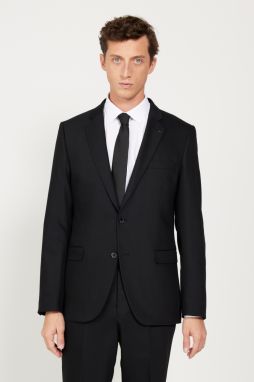 ALTINYILDIZ CLASSICS Men's Black Regular Fit Wide Cut Monocollar Dobby Suit.