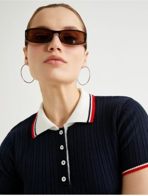 Koton Polo Neck Sweater Buttoned Short Sleeve Ribbon Detailed