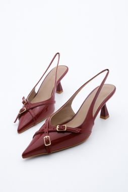 Marjin Women's Stiletto Pointed Toe Open Back Thin Heel Heel Shoes Chestnut Burgundy Patent Leather