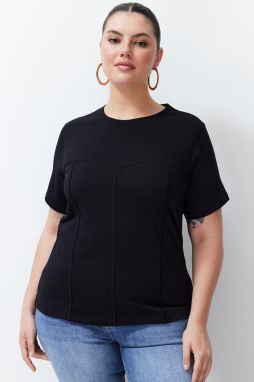 Trendyol Curve Black Piping Detailed Knitted T-shirt