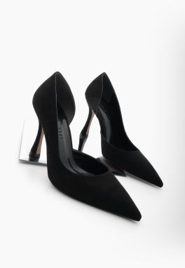 Marjin Women's Pointed Toe Asymmetric Classic Heel Shoes Zella Black Suede