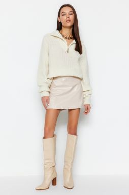 Trendyol Beige Faux Leather Mini Woven Skirt