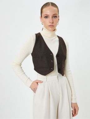 Koton Crop Vest with Buttons and Mini Pocket