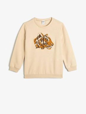 Koton Sweatshirt Long Sleeve Crew Neck Tiger Relief Printed Raised