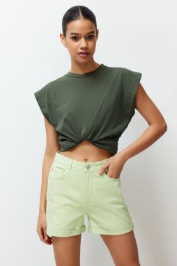 Trendyol Water Green Folded High Waist Denim Shorts