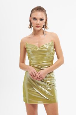 Carmen Pistachio Green Shiny Knitted Strapless Short Evening Dress