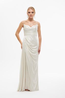Carmen Ecru Shiny Knitted Strapless Long Wedding Dress