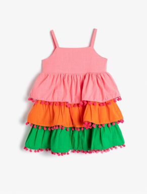 Koton Dress Color Block Layered Layered Straps Pompom Detail Cotton.