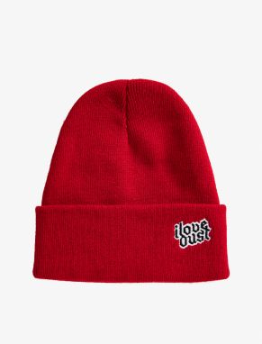 Koton Basic Knit Beanie Hat with Slogan Embroidered Fold Detail.