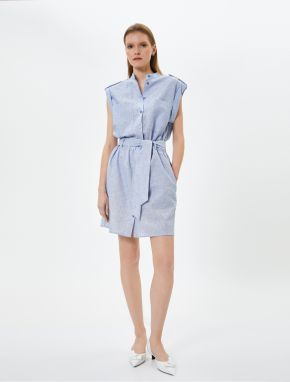 Koton Midi Shirt Dress Belted Buttoned Linen Blended