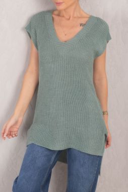 armonika Women's Turquoise V-Neck Front Short Back Long Sweater