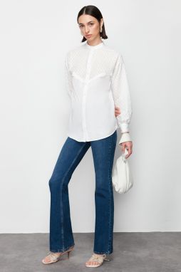 Trendyol Ecru Brode Lace Detail Cotton Woven Shirt