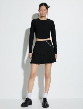 Koton Pleated Mini Skirt Chain Detail Normal Waist