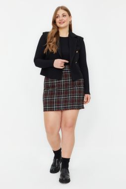 Trendyol Curve Black Plaid / Checkered Tweed Woven Skirt