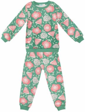 Denokids Pink Floral Baby Girl Green Tracksuit Set