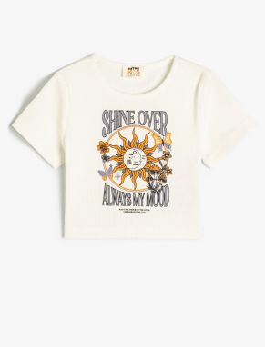 Koton Crop T-Shirt Sun Printed Crew Neck Cotton