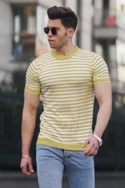 Madmext Men's Crew Neck Yellow Knitwear T-Shirt 4602