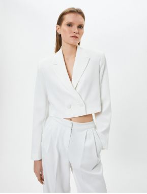 Koton Buttoned Crop Blazer Jacket Double Breasted