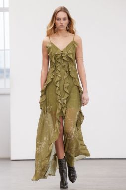 Trendyol Limited Edition Khaki floral Print Flounces Chiffon Evening Dress