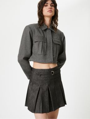 Koton Pleated Mini Skirt A-Line Belt Detailed Zippered