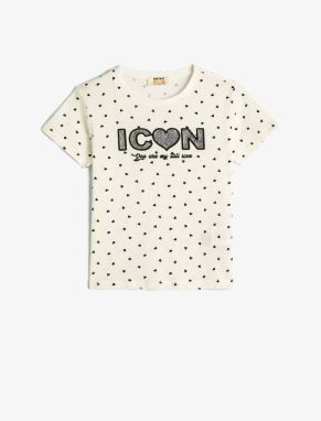 Koton Heart Silvery Short Sleeve Crew Neck Cotton T-Shirt