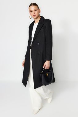 Trendyol limitovaná edícia čierneho vlneného kabáta