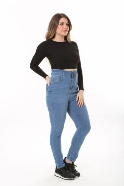 Şans Women's Plus Size Blue High Waist Skinny Leg Lycra 5 Pocket Jeans
