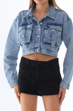 BİKELİFE Women's Pocket Detailed Oversize Crop Denim Jacket