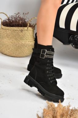 Fox Shoes Black Suede Women's Boots With Staples