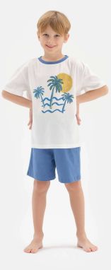 Dagi Boy White Printed Short Sleeve Shorts Pajamas Set