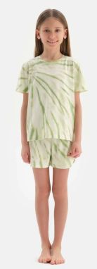 Dagi Light Green Meter Printed Short Sleeve T-Shirt Shorts Pajama Set