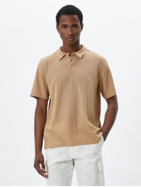 Koton Polo Neck Tricot T-Shirt with Textured Buttons, Short Sleeves.