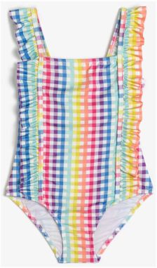 Koton Girl's Green Plaid Swimsuit