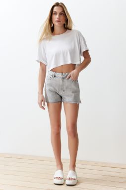 Trendyol Gray Ripped Denim Shorts & Bermuda