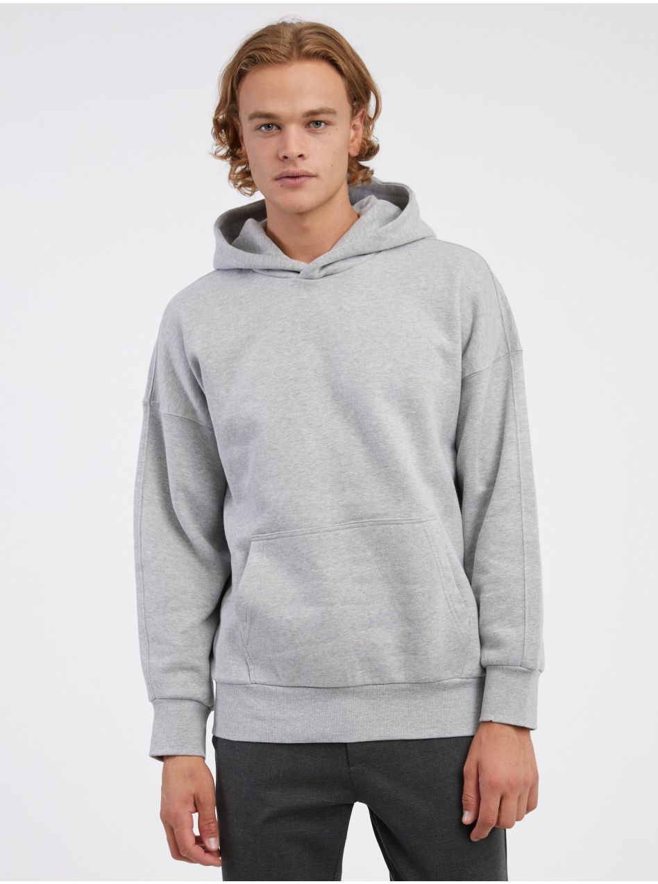 Light grey men's brindle basic hoodie ONLY & SONS Dan - Men