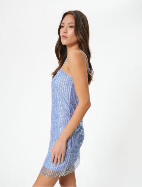 Koton Sequin Sequined Mini Evening Dress Thin Straps Slim Fit