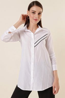 By Saygı One Side Bias Striped Tunic Shirt White