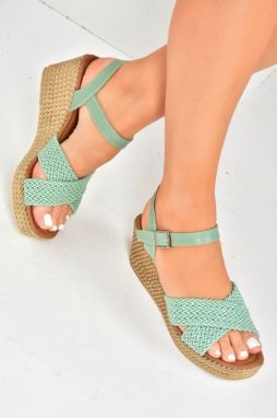 Fox Shoes Green Fabric Wedge Heeled Women's Shoes