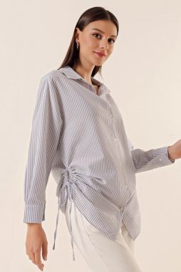 By Saygı Longitudinal Striped Side Drawstring Seer and Tunic Shirt Blue