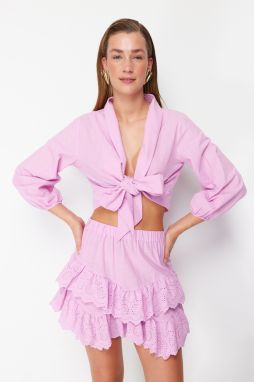 Trendyol Pink Crop Woven Tied Blouse