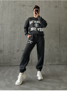 Laluvia Anthracite Manhattan New York Printed Raised Tracksuit Set