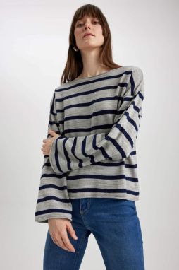 DEFACTO Relax Fit Crew Neck Striped Sweater