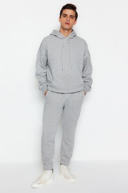 Trendyol Gray Melange Tracksuit Oversize/Wide-Cut Leg Elastic Fleece Inner